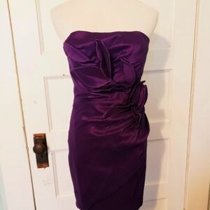 Vintage Jessica McClintock Purple Strapless Formal Mini Dress Y2K Satin Artisan